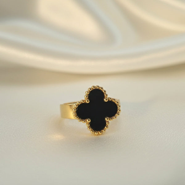 Black clover statement ring gold tone