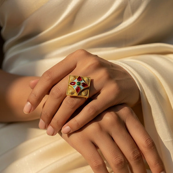 Traditional motif fashion ring for women