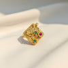 Multicolor filigree square statement ring