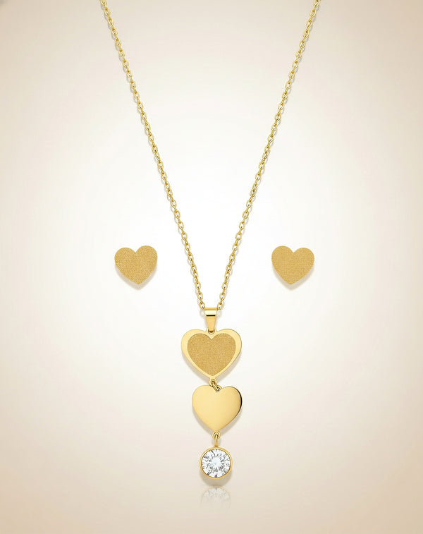Double heart pendant necklace with stone detailing by Evvara Vogue