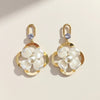 Korean floral pearl drop earrings in gold tone