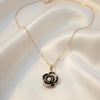 Noir Bloom pearl pendant in black floral design – anti tarnish necklace by Evvara Vogue