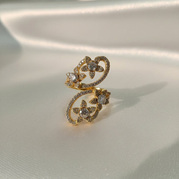 Heart Bloom Crystal Adjustable Ring