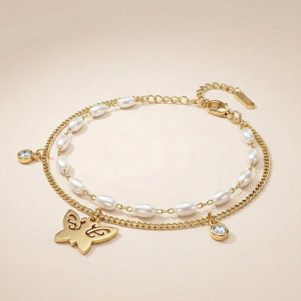 Butterfly Pearl charm Bracelet