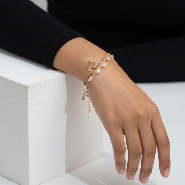 Butterfly Pearl charm Bracelet
