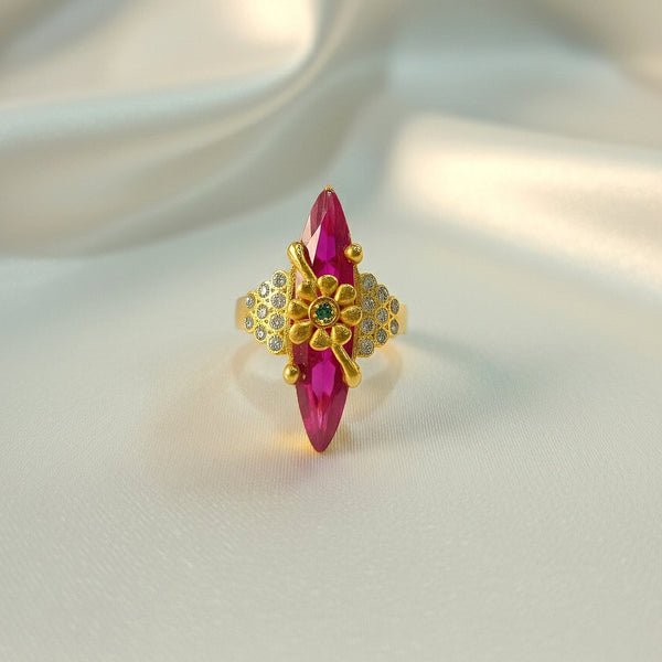 Pink marquise stone floral statement ring with gold finish