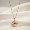 stainless steel anti-tarnish clover pendant with green stone