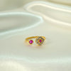 Dual ruby open ring with gold finish