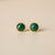 Green stone round stud earrings gold tone