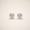 Pink heart crystal stud earrings silver tone