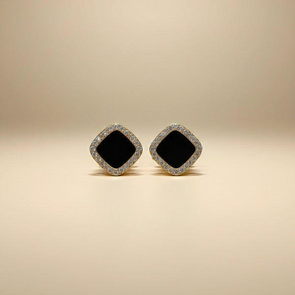 Black square crystal stud earrings