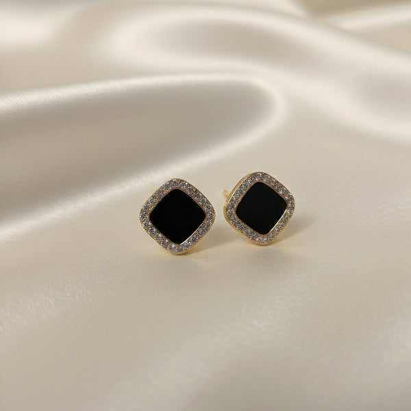 Geometric black stud earrings for women