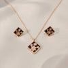 Black floral square pendant necklace with gold detailing – Evvara Vogue