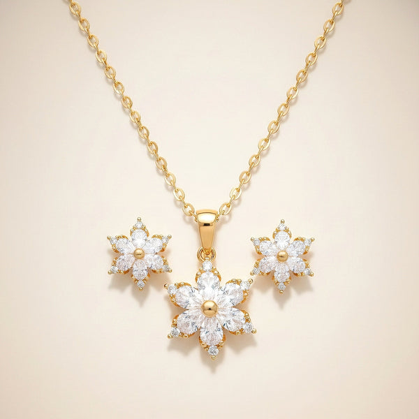 Elegant Stellara Bloom jewellery set worn for festive and evening styling by Evvara Vogue