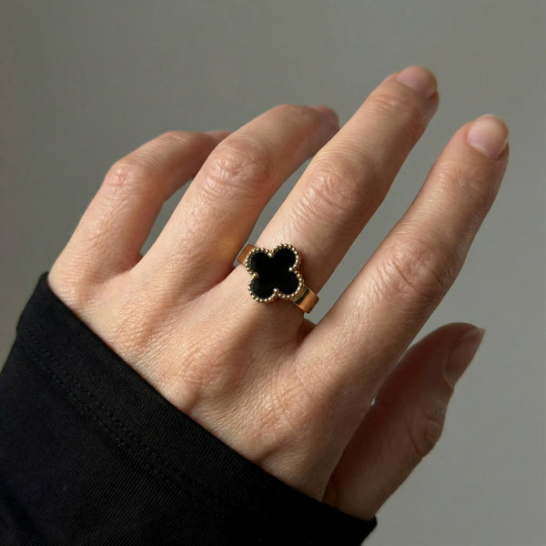 Minimal black clover ring for women