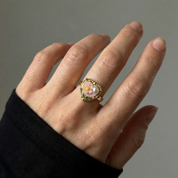 Cute heart ring with pearl for women