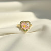 Pink heart floral ring gold tone