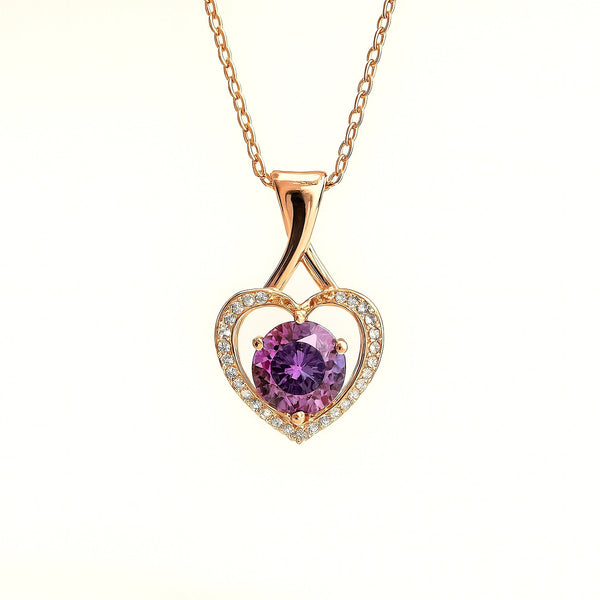 Elegant rose gold heart necklace showcasing violet gemstone and delicate craftsmanship