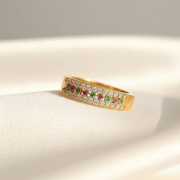 Multicolor crystal band ring gold tone