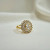 Oval halo crystal statement ring gold tone
