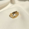Leaf motif adjustable ring gold tone
