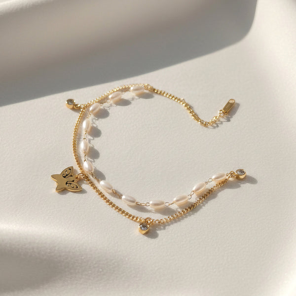 Butterfly Pearl charm Bracelet
