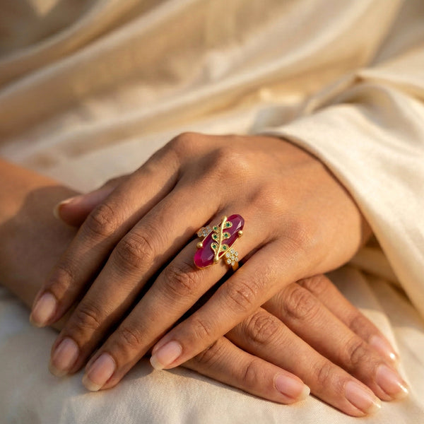 Festive gold tone statement ring by Evvara Vogue