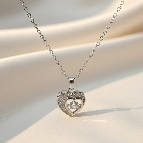 Eterna Heart silver heart pendant with crystal center – Evvara Vogue