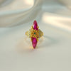 Pink marquise stone floral statement ring with gold finish