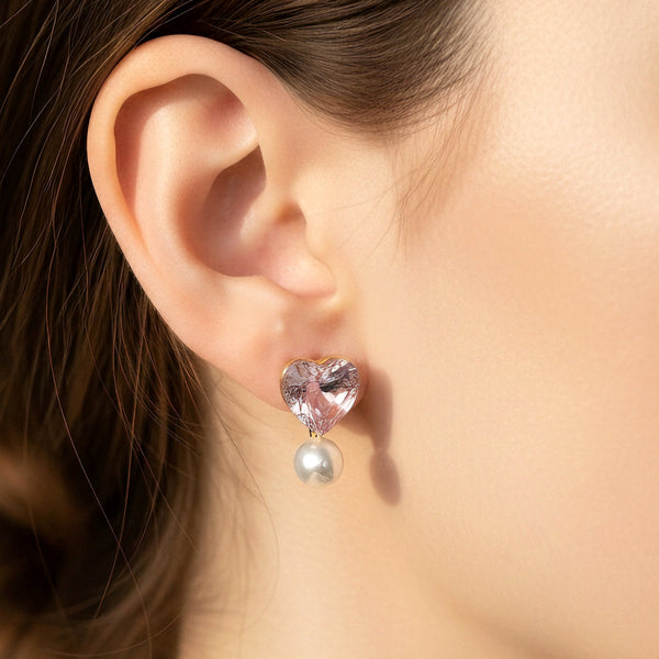 Heart Crystal Pearl Drop Earrings