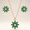 Anti-tarnish stainless steel floral jewelry set with green stones by Evvara