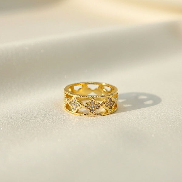 Gold-tone floral cutwork anti-tarnish ring