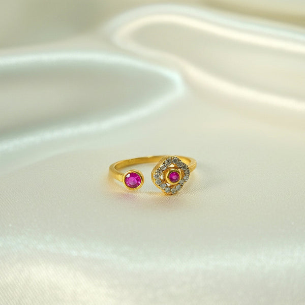 Dual ruby open ring with gold finish 