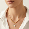 Minimal clover halo pendant detailing in gold stainless steel jewellery