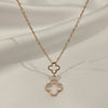 Double clover anti tarnish pendant necklace in gold stainless steel