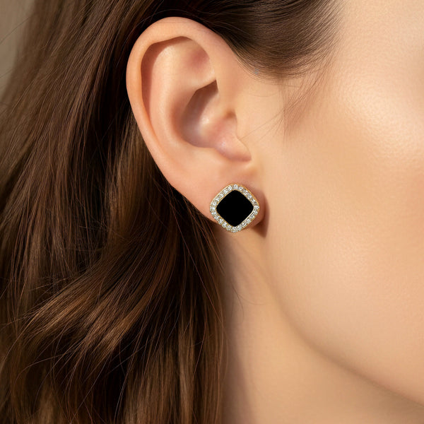 Square crystal border stud earrings