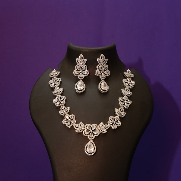 Silver tone AD necklace set for bridal and party wear